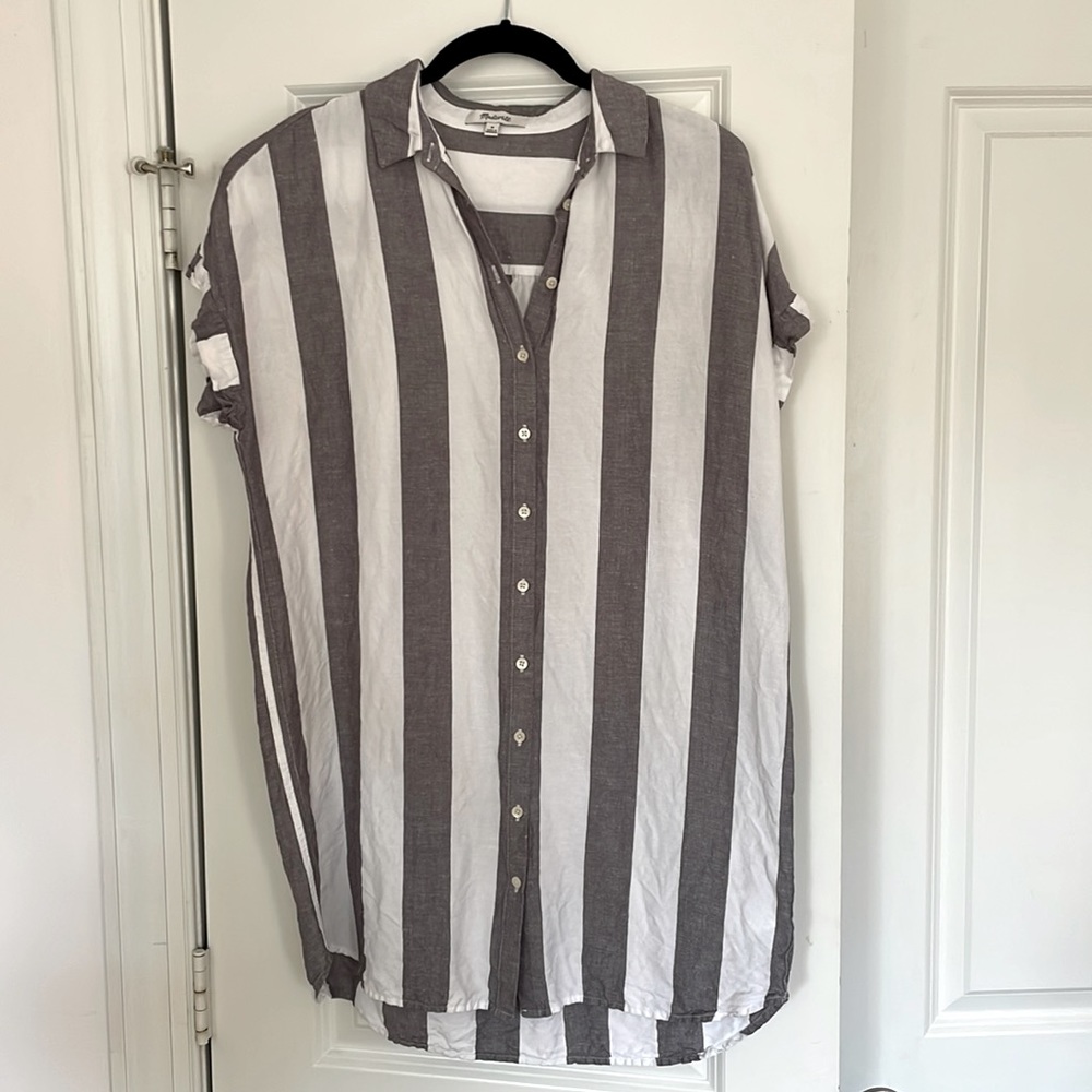 Madewell Maywood Stripe Shirtdress in Gray/White